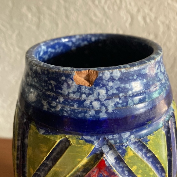 Mid Century Italian Bitossi Multi Color Hand Made Pottery Vase - Picture 4 of 5